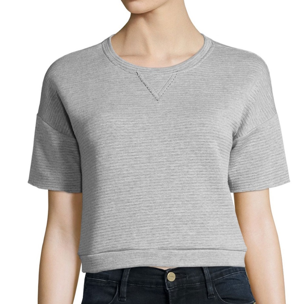 FRAME Short-Sleeve Cropped Sweatshirt, Gray